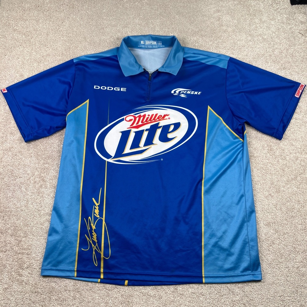 Simpson Mens XL Nascar Miller Lite Kurt Busch Penske Dodge Blue Zip Crew Shirt